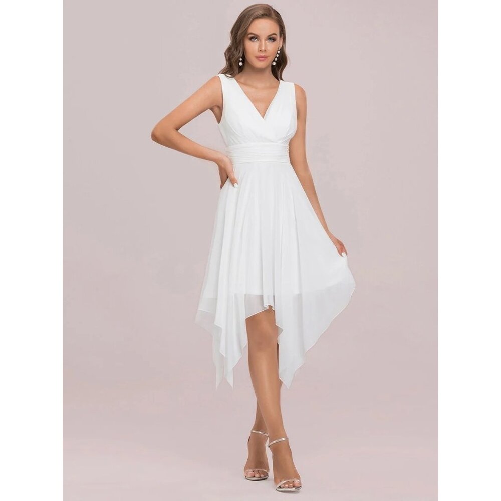 Ever pretty Sleeveless White V-Neck Chiffon Cocktail Asymmetrical MARILYN bride